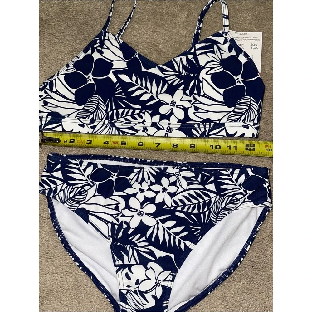 NWT Girl’s Navy Floral and Leaf Design Bikini Set - Size 14